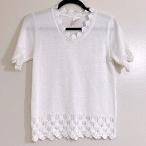 Vintage Avon White Short Sleeve Grandma Sweater XS